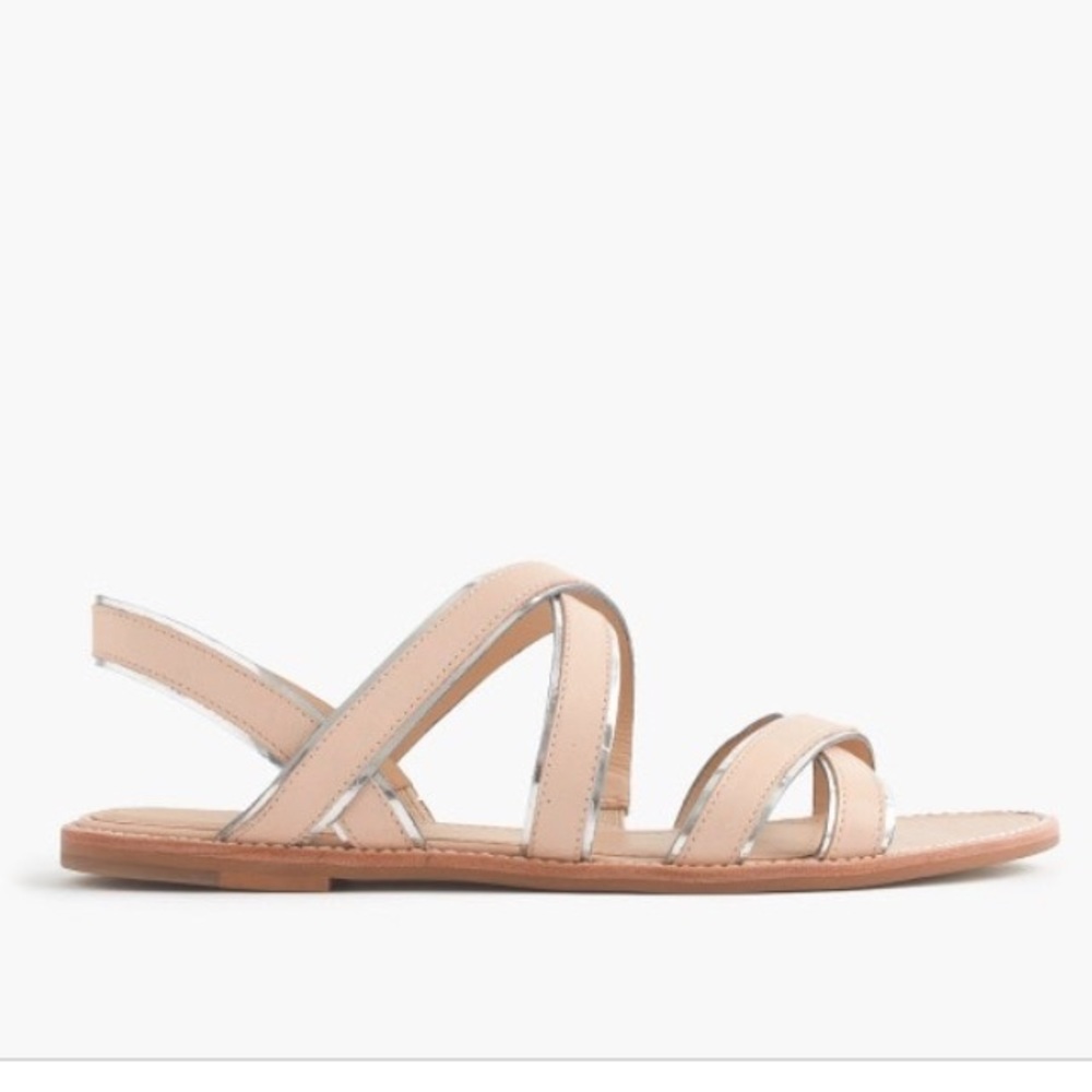 NEW J. Crew Mackenzie Metallic Trim Strap Sandals blush pink silver leather 6